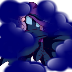 Size: 512x512 | Tagged: safe, artist:anibaruthecat, part of a set, mare do well, sweetie belle, pony, g4, cloud, disappear, female, filly, foal, mask, old art, simple background, smoke, solo, sweetie do well, transparent background