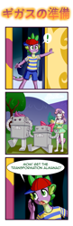 Size: 1193x3666 | Tagged: safe, alternate version, artist:anibaruthecat, apple bloom, scootaloo, spike, sweetie belle, robot, anthro, plantigrade anthro, unguligrade anthro, apple bloomers, g4, earthbound, hoof feet, implied twilight sparkle, japanese, ness, old art, species swap