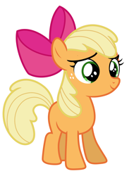 Size: 4896x6432 | Tagged: safe, artist:estories, apple bloom, applejack, earth pony, pony, g4, apple bloom's bow, bow, cute, female, hair bow, jackabetes, palette swap, recolor, simple background, solo, vector, white background