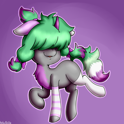 Size: 3500x3500 | Tagged: safe, artist:anibaruthecat, oc, oc only, pony, unicorn, clothes, disguise, disguised changeling, gradient background, hair over eyes, high res, pigtails, socks, solo