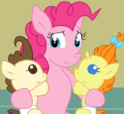 Size: 780x721 | Tagged: safe, artist:cmara, pinkie pie, pound cake, pumpkin cake, earth pony, pegasus, pony, unicorn, baby cakes, g4, baby, baby pony, brother and sister, cake twins, cute, diapinkes, female, foal, male, mare, poundabetes, pumpkinbetes, siblings, twins