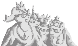 Size: 1432x856 | Tagged: safe, artist:dhm, princess cadance, princess celestia, princess luna, twilight sparkle, alicorn, pony, g4, /mlp/, explicit source, monochrome, mount rushmore, mt rushmore, pixel art, pixelcanvas, pixelcanvas.io, simple background, stone, twilight sparkle (alicorn), white background