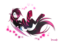 Size: 2580x1838 | Tagged: safe, artist:madragon, oc, oc only, oc:lunylin, pegasus, belt, clothes, collar, cute, embarrassed, emo, female, floppy ears, folded wings, hairpin, heart, hoodie, hooves to the chest, lying down, on back, one eye covered, paint, pegasus oc, ripped stockings, shorts, simple background, socks, solo, spread legs, spreading, stockings, striped socks, thigh highs, tights, torn clothes, transparent background, wide eyes, wings