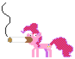 Size: 957x759 | Tagged: safe, artist:dhm, pinkie pie, earth pony, pony, g4, /mlp/, cigarette, derp, gentlemen, pixel art, pixelcanvas, simple background, smoking, solo, white background