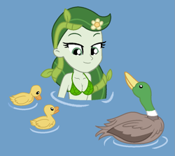 Size: 917x821 | Tagged: safe, artist:robertsonskywa1, 莉芙, bird, duck, equestria girls, g4, g5, my little pony: tell your tale, animal, bikini, busty 莉芙, clothes, duckling, equestria girls-ified, female, g5 to equestria girls, g5 to g4, generation leap, leaf bikini, photo, solo, swimming, swimsuit
