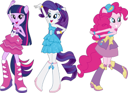 Size: 9290x6752 | Tagged: artist needed, safe, pinkie pie, rarity, twilight sparkle, equestria girls, g4, clothes, dress, fall formal outfits, rarity's fall formal skirt, simple background, transparent background, vector