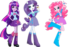 Size: 8470x5482 | Tagged: safe, artist:will290590, pinkie pie, rarity, twilight sparkle, equestria girls, g4, boots, clothes, female, high heel boots, pleated skirt, shoes, simple background, skirt, transparent background, trio, trio female, vector