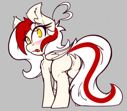 Size: 772x677 | Tagged: safe, artist:aryn, oc, oc only, oc:awya lightfeather, pegasus, pony, blushing, butt, female, looking at you, looking back, looking back at you, plot, rear view, solo, standing, surprised, tail, two toned mane, two toned tail