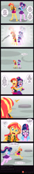 Size: 2293x11688 | Tagged: safe, artist:niban-destikim, sci-twi, sunset shimmer, twilight sparkle, human, comic:the shrinking project, equestria girls, g4, barefoot, coin, comic, dialogue, duo, duo female, feet, female, micro, running, shrinking, speech bubble