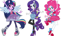 Size: 15056x8930 | Tagged: safe, pinkie pie, rarity, twilight sparkle, equestria girls, g4, my little pony equestria girls: rainbow rocks, clothes, female, high heels, pleated skirt, shoes, simple background, skirt, transparent background, trio, trio female, vector