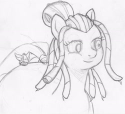 Size: 2308x2104 | Tagged: safe, artist:hell ray, oc, oc only, oc:saggitha slap, earth pony, pony, 2013, female, grayscale, mare, monochrome, plump, sketch, smiling, solo, tail, traditional art