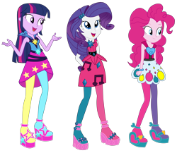 Size: 9218x8000 | Tagged: safe, artist:mixiepie, pinkie pie, rarity, twilight sparkle, equestria girls, g4, my little pony equestria girls: rainbow rocks, clothes, female, high heels, pantyhose, rainbow rocks outfit, shoes, simple background, transparent background, trio, trio female, vector