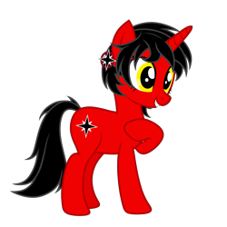 Size: 4143x4138 | Tagged: safe, artist:equestria secret guard, oc, oc only, oc:dark star, oc:友谊领主暗星, pony, unicorn, absurd resolution, butt, female, horn, looking back, mare, not nazi, red and black oc, simple background, smiling, solo, transparent background, unicorn oc