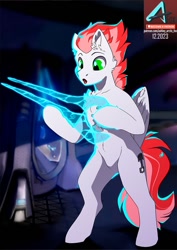 Size: 777x1100 | Tagged: safe, artist:arctic-fox, oc, oc only, oc:swift apex, pegasus, pony, bipedal, chest fluff, energy sword, featureless crotch, halo (series), pegasus oc, solo, weapon