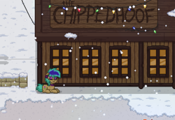 Size: 870x594 | Tagged: safe, screencap, oc, oc only, pony, ashes town, pony town, snow, snowfall, solo