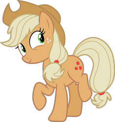 Size: 1805x1920 | Tagged: safe, artist:cloudy glow, edit, editor:jaredking779, vector edit, applejack, mean applejack, earth pony, pony, g4, the mean 6, clone, cowboy hat, female, freckles, hat, mare, palette swap, raised hoof, recolor, simple background, smiling, stetson, transparent background, vector