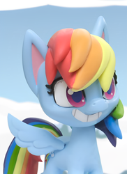 Size: 786x1080 | Tagged: safe, edit, edited screencap, screencap, rainbow dash, pegasus, pony, g4, g4.5, my little pony: stop motion short, snow pony contest (short), cute, grin, ice, lake, smiling, snow, solo, water