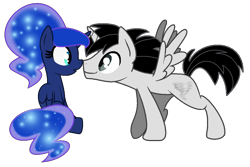 Size: 1153x772 | Tagged: safe, artist:amporaaffiliator, artist:sori-adopts-n-bases, artist:taionafan369, editor:taionafan369, princess luna, oc, oc:prince william wind, oc:wildwind, alicorn, pegasus, pony, series:the chronicles of nyx, series:the next generation, series:the nyxian alliance, g4, alicorn oc, base artist:amporaaffiliator, base artist:sori-adopts-n-bases, base used, base:amporaaffiliator, base:sori-adopts-n-bases, canon x oc, duo, duo male and female, female, horn, husband and wife, male, male alicorn oc, male and female, mare, nose to nose, pegasus oc, prince and princess, ship:wildluna, shipping, simple background, stallion, stallion oc, straight, transparent background, wings