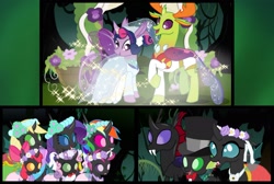 Size: 2733x1837 | Tagged: safe, artist:arkogon, apple bloom, applejack, ocellus, pharynx, rainbow dash, rarity, scootaloo, spike, sweetie belle, thorax, twilight sparkle, changedling, changeling, a canterlot wedding, g4, adorabloom, alternate ending, alternate scenario, amazed, apple sisters, applejack also dresses in style, belle sisters, bloomling, bride, bridesmaid applejack, bridesmaid dash, bridesmaid dress, bridesmaid rarity, changeling dragon, changelingified, clothes, comic, cute, cutealoo, cutie mark crusaders, cutie mark cuties, diasweetes, dress, everfree forest, female, flower, flower girl, flower girl dress, flower in hair, groom, hat, king thorax, male, marriage, open mouth, open smile, pre changedling ocellus, private wedding, rainbow dash always dresses in style, ring bearer, scootaling, shipping, siblings, sisters, smiling, species swap, story included, straight, suit, sweetiling, top hat, transformation, twirax, wedding dress