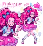 Size: 1923x2043 | Tagged: safe, artist:libbly_libby, pinkie pie, equestria girls, g4, balloon, bow, clothes, grin, hair bow, happy, heart, heart balloon, smiling, socks, solo