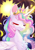 Size: 4961x7016 | Tagged: safe, artist:cutepencilcase, princess celestia, alicorn, pony, g4, absurd resolution, cheek fluff, chest fluff, crown, eyes closed, female, glowing, glowing horn, horn, jewelry, magic, magic aura, mare, regalia, smiling, solo, sparkles, sun, wings