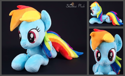 Size: 1724x1045 | Tagged: safe, artist:shunnkai, rainbow dash, pony, g4, irl, lying down, photo, plushie, prone, solo