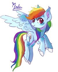 Size: 2400x3000 | Tagged: safe, artist:redlaserartist, rainbow dash, pegasus, pony, g4, blushing, cutie mark eyes, female, flying, knee blush, mare, signature, simple background, smiling, solo, spread wings, tail, unshorn fetlocks, white background, wingding eyes, wings