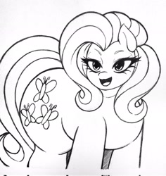 Size: 1933x2048 | Tagged: safe, artist:artmorheart, fluttershy, pegasus, pony, g4, adorasexy, chubby, cute, large butt, sexy, simple background, sketch, smiling, traditional art, white background, wingless