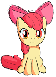 Size: 780x1068 | Tagged: safe, artist:lemomew, apple bloom, earth pony, pony, g4, :3, female, filly, foal, looking at you, simple background, sitting, solo, white background