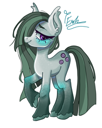 Size: 2400x3000 | Tagged: safe, artist:redlaserartist, marble pie, earth pony, pony, g4, blushing, cutie mark eyes, female, hair over one eye, knee blush, lidded eyes, mare, raised hoof, signature, simple background, solo, tail, unshorn fetlocks, white background, wingding eyes