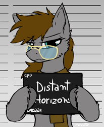 Size: 1326x1610 | Tagged: safe, artist:monycaalot, oc, oc only, oc:distant horizons, earth pony, colored sketch, female, glasses, looking at you, mugshot, patreon, patreon reward, sketch, solo