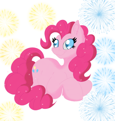 Size: 2140x2266 | Tagged: safe, artist:sparkly-retsuko, pinkie pie, earth pony, g4, cute, diapinkes, female, fireworks, simple background, solo, white background