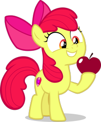 Size: 3349x4066 | Tagged: safe, artist:dustinwatsongkx, apple bloom, earth pony, pony, g4, apple, apple bloom's bow, bow, female, filly, foal, food, fruit, hair bow, high res, simple background, smiling, solo, transparent background, vector