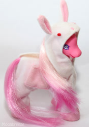 Size: 526x752 | Tagged: safe, photographer:moonbreeze, honey (g2), earth pony, pony, g2, animal costume, bunny costume, clothes, costume, female, mare, onesie, photo, solo, toy