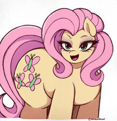 Size: 1933x2001 | Tagged: safe, artist:artmorheart, fluttershy, earth pony, pegasus, pony, g4, adorasexy, cute, large butt, redraw, sexy, solo, wide hips