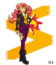 Size: 2412x2798 | Tagged: safe, artist:papyjr13, color edit, edit, sunset shimmer, human, equestria girls, g4, breasts, cleavage, colored, high res, simple background, solo, transparent background