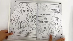 Size: 1280x720 | Tagged: safe, misty brightdawn, butterfly, unicorn, g5, my little pony: tell your tale, official, 2d, book, coloring book, coloring page, cute, heart, info, looking at you, merchandise, mistybetes, page, photo, profile, smiling, smiling at you
