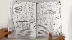 Size: 1280x720 | Tagged: safe, hitch trailblazer, earth pony, g5, my little pony: tell your tale, official, 2d, book, coloring book, coloring page, cute, hitchbetes, info, looking at you, merchandise, page, profile, sheriff, smiling, smiling at you