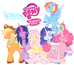 Size: 1700x1500 | Tagged: safe, artist:rulakkuma, applejack, fluttershy, pinkie pie, rainbow dash, rarity, twilight sparkle, wheat grass, earth pony, pegasus, pony, unicorn, g4, ><, alternate design, applejack's hat, bandana, beanbrows, beauty mark, blaze (coat marking), blue eyes, blushing, braid, braided ponytail, cheek fluff, chest fluff, choker, chokertwi, coat markings, colored eartips, colored eyebrows, colored hooves, colored wings, colored wingtips, cowboy hat, curly mane, curly tail, curved horn, ear fluff, ear piercing, ear tufts, earring, eyebrows, eyelashes, eyes closed, eyeshadow, facial markings, female, flower, flower in hair, flower in tail, flying, folded wings, freckles, frown, glasses, green eyes, group, hair accessory, hairclip, hat, hooves, horn, jewelry, leaves, leaves in hair, leaves in tail, lidded eyes, long tail, looking back, makeup, mane six, mare, messy mane, messy tail, mouth hold, multicolored hair, multicolored hooves, multicolored mane, multicolored wings, necklace, no mouth, open mouth, open smile, pale belly, pearl necklace, piercing, pink eyes, pink mane, pink tail, ponytail, profile, purple mane, purple tail, rainbow hair, rainbow tail, raised hoof, redesign, scar, smiling, socks (coat markings), splotches, spread wings, standing, straight mane, tail, unicorn twilight, unshorn fetlocks, wall of tags, wings