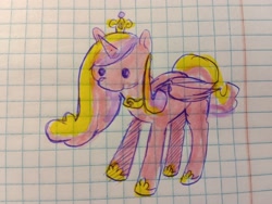 Size: 2048x1542 | Tagged: safe, artist:enjoy_mayer, princess cadance, alicorn, pony, g4, crown, cute, dot eyes, female, hoof shoes, irl, jewelry, lined paper, mare, marker drawing, multicolored hair, multicolored mane, paper, photo, princess shoes, regalia, solo, traditional art