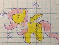 Size: 2048x1542 | Tagged: safe, artist:enjoy_mayer, fluttershy, butterfly, pegasus, pony, g4, graph paper, marker drawing, no mouth, open mouth, paper, pen drawing, solo, traditional art