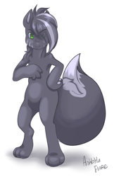 Size: 778x1200 | Tagged: safe, artist:ankokuflare, hybrid, skunk, semi-anthro, bipedal, eye clipping through hair, hair over one eye, hybrid oc, looking at you, male, simple background, solo, white background