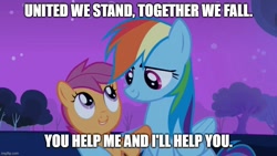 Size: 889x500 | Tagged: artist needed, safe, anonymous artist, edit, edited screencap, screencap, rainbow dash, scootaloo, pegasus, pony, g4, sleepless in ponyville, alliance, cute, cutealoo, daaaaaaaaaaaw, dashabetes, duo, female, filly, foal, gordon the big engine, grin, hug, looking at each other, looking at someone, mare, meme, motivational, night, parody, positive ponies, reference, reference in the description, scene parody, scootalove, siblings, sisters, smiling, smiling at each other, starry night, sweet dreams fuel, thomas and friends, thomas the tank engine, tree, wholesome, winghug, wings