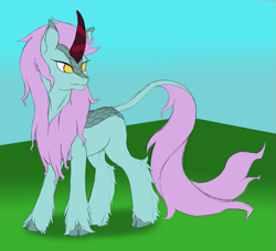 Size: 1127x1027 | Tagged: safe, artist:annonymouse, oc, oc only, kirin, pony, cloven hooves, kirin oc, no pupils, solo, turned head