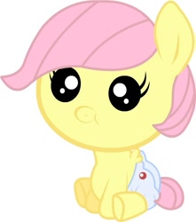Size: 531x600 | Tagged: safe, artist:twitchy tremor, fluttershy, pony, g4, baby, baby pony, babyshy, diaper, female, filly, foal, simple background, solo, younger