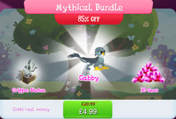Size: 1268x860 | Tagged: safe, gameloft, gabby, griffon, g4, my little pony: magic princess, official, bundle, claws, costs real money, english, female, folded wings, gem, mobile game, numbers, sale, solo, solo focus, statue, text, wings