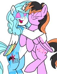 Size: 467x609 | Tagged: safe, oc, oc only, oc:jemima sparkle, oc:jemimasparkle, oc:love struck, alicorn, pegasus, pony, g4, eyes closed, female, hug, simple background, transparent background