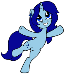 Size: 372x422 | Tagged: safe, oc, oc only, oc:moonlight sparkle, pony, unicorn, g4, female, looking up, simple background, smiling, solo, standing, standing on one leg, transparent background