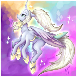 Size: 1133x1133 | Tagged: safe, artist:wallvie, alicorn, gem (race), gem pony, pony, female, fusion, gem, gem fusion, mare, multiple legs, multiple limbs, opal (steven universe), ponified, six legs, six-legged pony, solo, steven universe