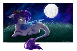 Size: 4407x2967 | Tagged: safe, artist:wallvie, oc, pegasus, pony, horns, lying down, moon, prone, solo